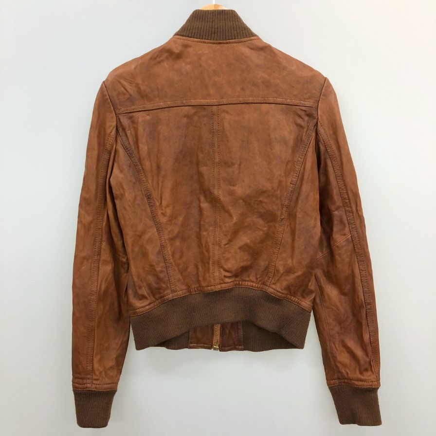 中古■ドルチェ&ガッバーナ レザー リブ ブルゾン ボンバージャケット トルコ製 レディース サイズ40 ブラウン DOLCE&GABBANA 【AFA21】