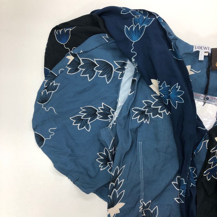 極美品◆ロエベ×パウラズイビザ 半袖ワンピース 総柄 ネイビー レディース サイズ34 LOEWE×Paulas Ibiza 【AFB5】