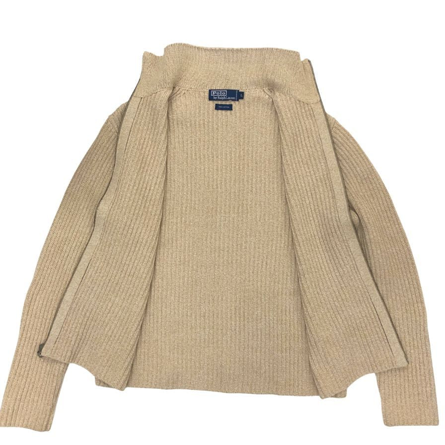 美品◆ポロ ラルフローレン ドライバーズニット メンズ ベージュ サイズL POLO by Ralph Lauren 【AFB16】