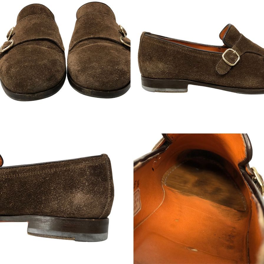 サントーニ レザーシューズ カルロス ダブルモンク スエード ブラウン サイズUK5.5 メンズ Santoni 約24.0cm【AFD15】