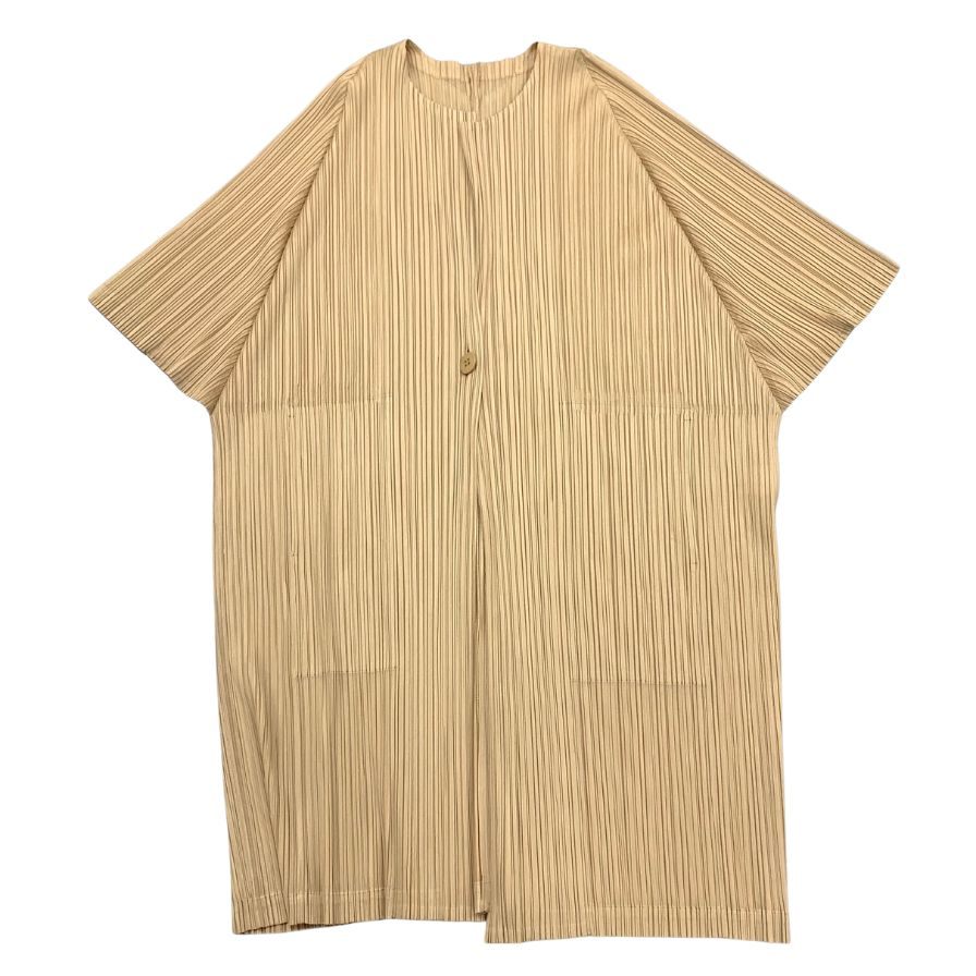 極美品◆プリーツプリーズ イッセイミヤケ プリーツコート PP91-JA163 ベージュ レディース サイズ3 PLEATS PLEASE ISSEY  MIYAKE 【AFB16】