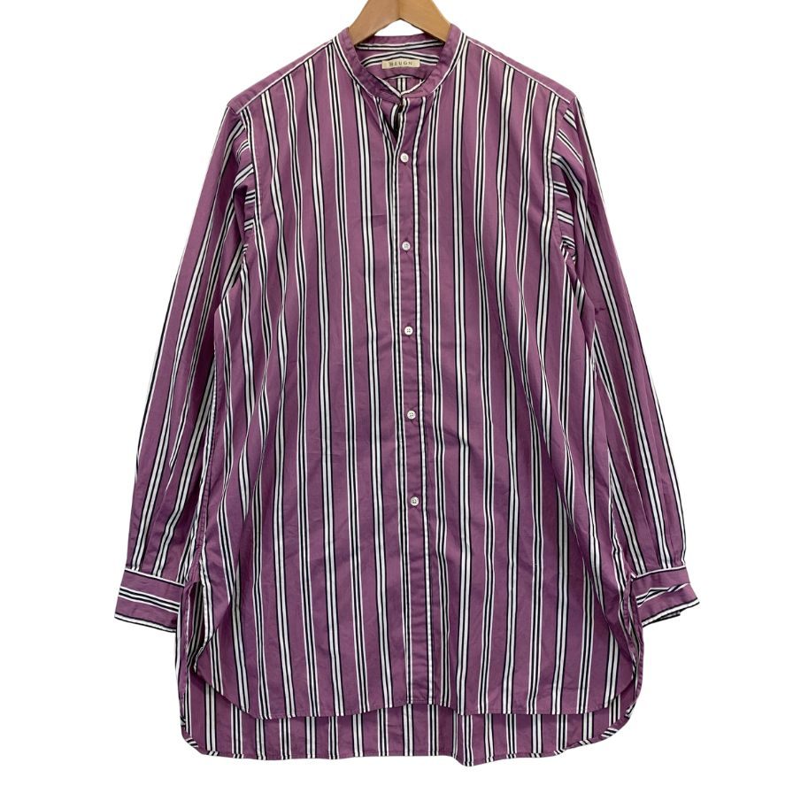 美品◆ユーゲン バンドカラーシャツ ROBシャツ ストライプ パープル系 コットン サイズ2 HEUGN 【AFB15】