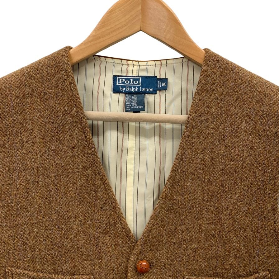 美品◆ポロラルフローレン ツイード ベスト ブラウン 胡桃釦 肘革 エルボパッチ サイズM POLO RALPHLAUREN 【AFB39】