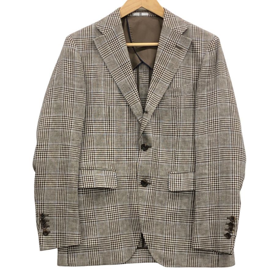 中古◆スーツセレクト リネンウール テーラードジャケット ドラゴ JSJ2052 ブラウン 千鳥格子 サイズA5 メンズ SUIT SELECT DORAGO 【AFB33】