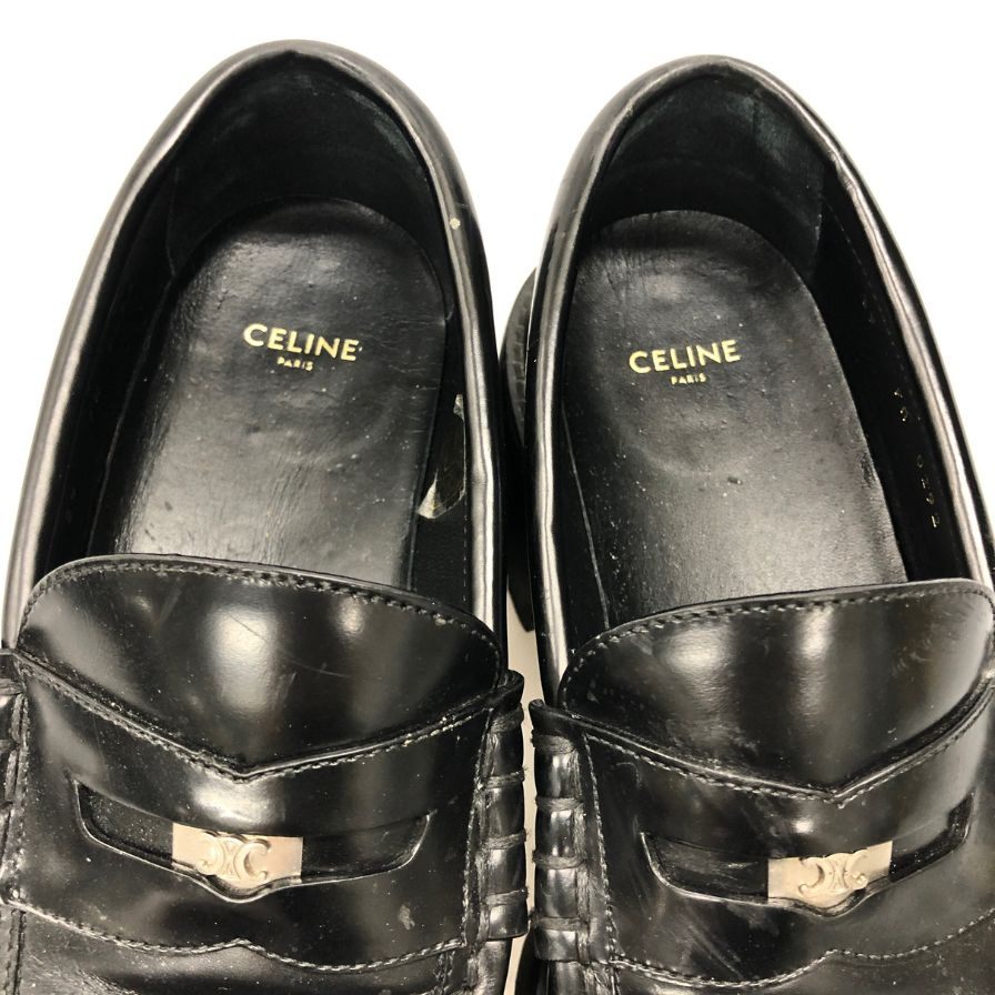 セリーヌ ローファー FA0292 トリオンフバルキーペニー レースアップシューズ ブラック カーフ サイズ39 CELINE 約25.5cm【AFC2】