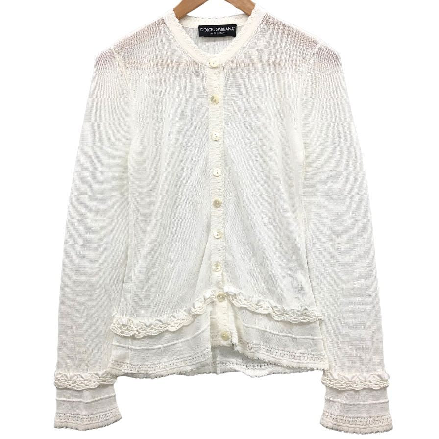 極美品◆ドルチェ&ガッバーナ カーディガン シルク&レーション レディース サイズ42 ホワイト DOLCE&GABBANA 【AFB44】