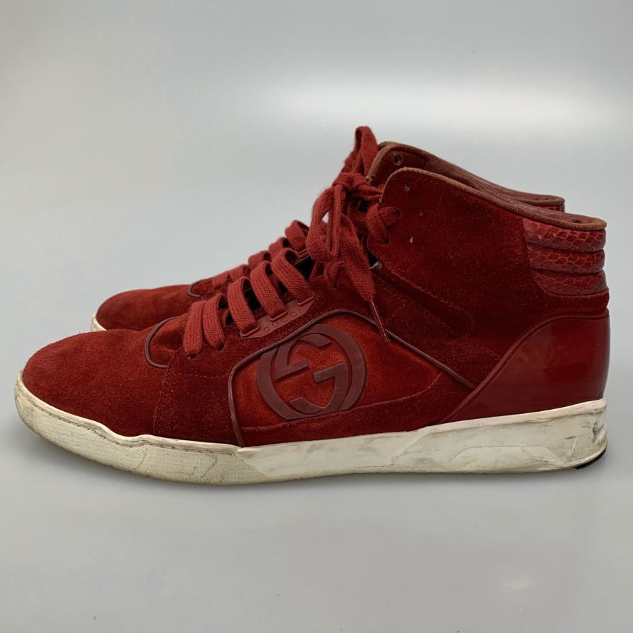 グッチ ハイカットスニーカー インターロッキングG スエード レッド メンズ サイズ9.5 295322 GUCCI 約28.0cm【AFC44】