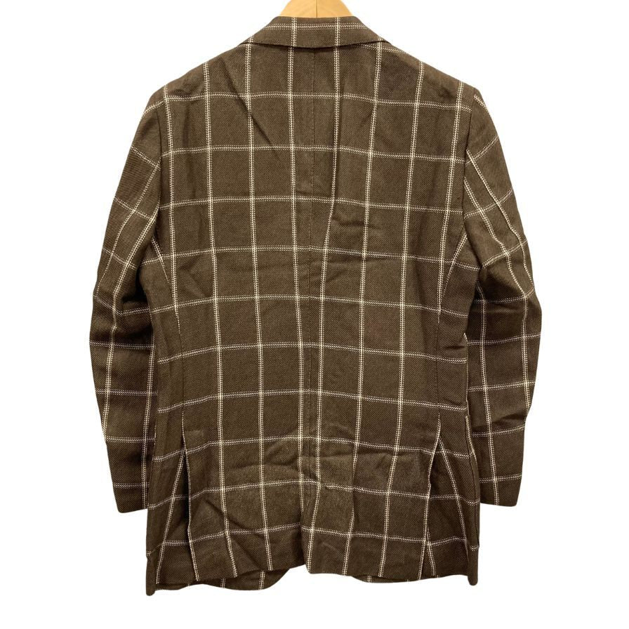 美品◆カルーソ ジャケット 3B チェック リネン シルク ブラウン サイズ44 CARUSO 【AFB20】