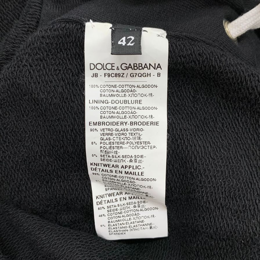 極美品◆ドルチェ&ガッバーナ ビーズ フーディー ロング丈 サイド編み紐 レディース サイズ42 ブラック DOLCE&GABBANA 【AFA7】