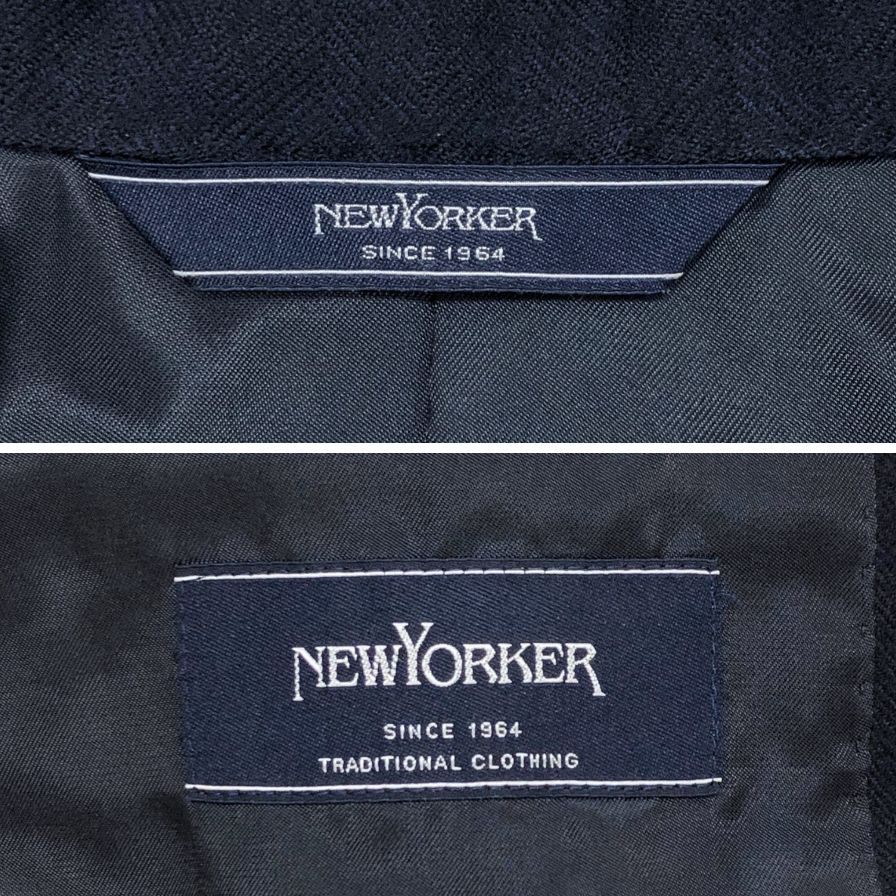 新品同様◆ニューヨーカー テーラードジャケット 2B シングル 黒銀ボタン ウール ネイビー メンズ サイズM NEWYORKER 【AFB42】