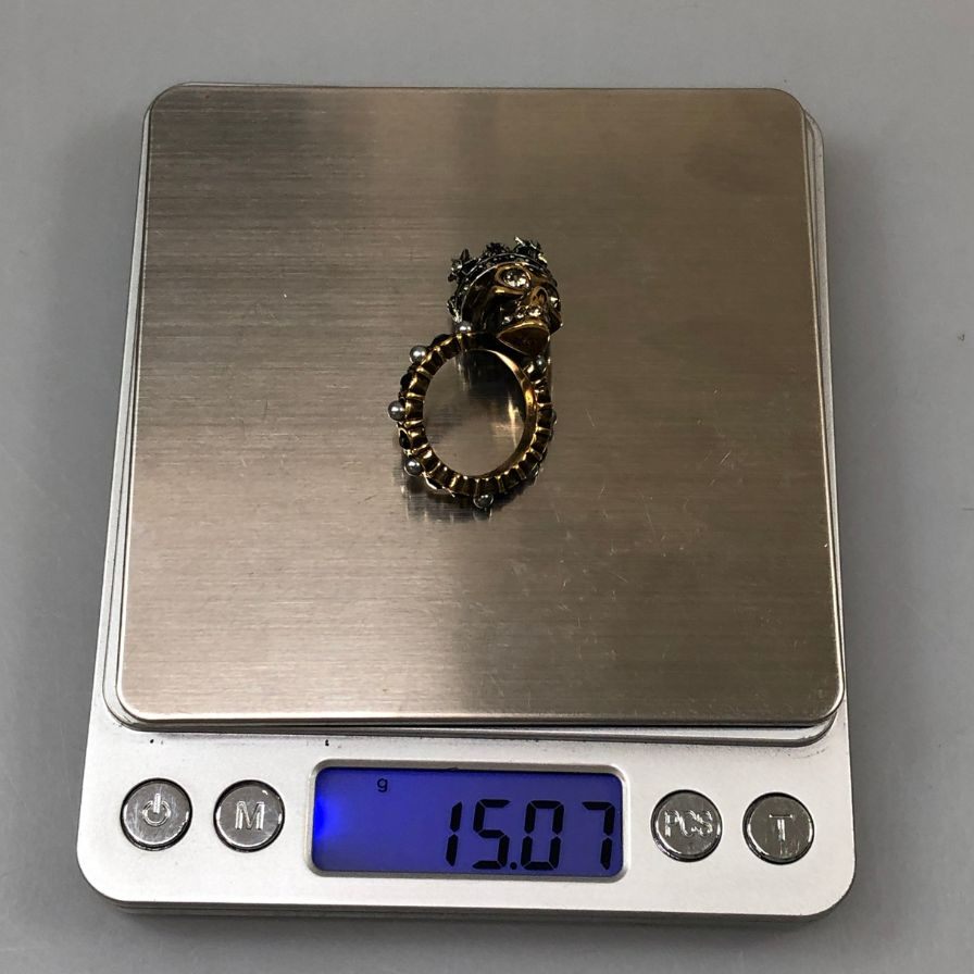 アレキサンダーマックイーン リング スカル デザイン ラインストーン ゴールド 15号 Alexander McQueen【AFI27】