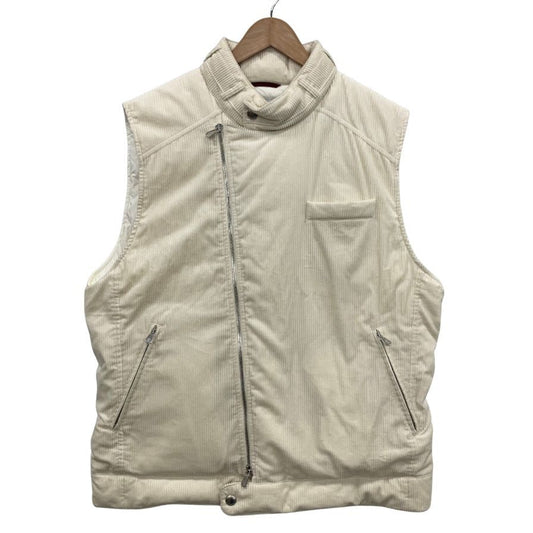 極美品◆ブルネロクチネリ ライダース風 コーデュロイ ダウンベスト ホワイト メンズ サイズL BRUNELLO CUCINELLI 【AFA16】