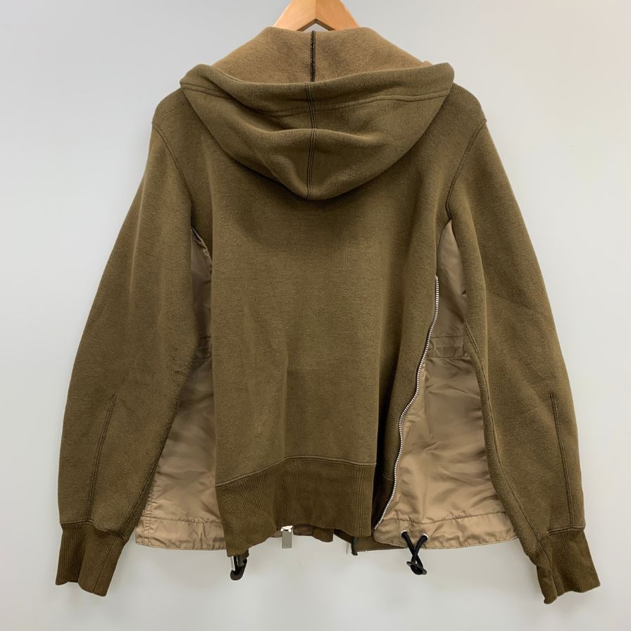 美品◆サカイ ジップアップパーカー Sponge Sweat x Nylon Twill Hoodie カーキ レディース サイズ2 SCW-077 Sacai 【AFB7】
