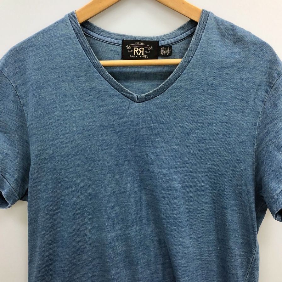 美品◆ダブルアールエル ラルフローレン 半袖Tシャツ Vネック ブルー メンズ サイズS RRL RALPH LAUREN 【AFB46】