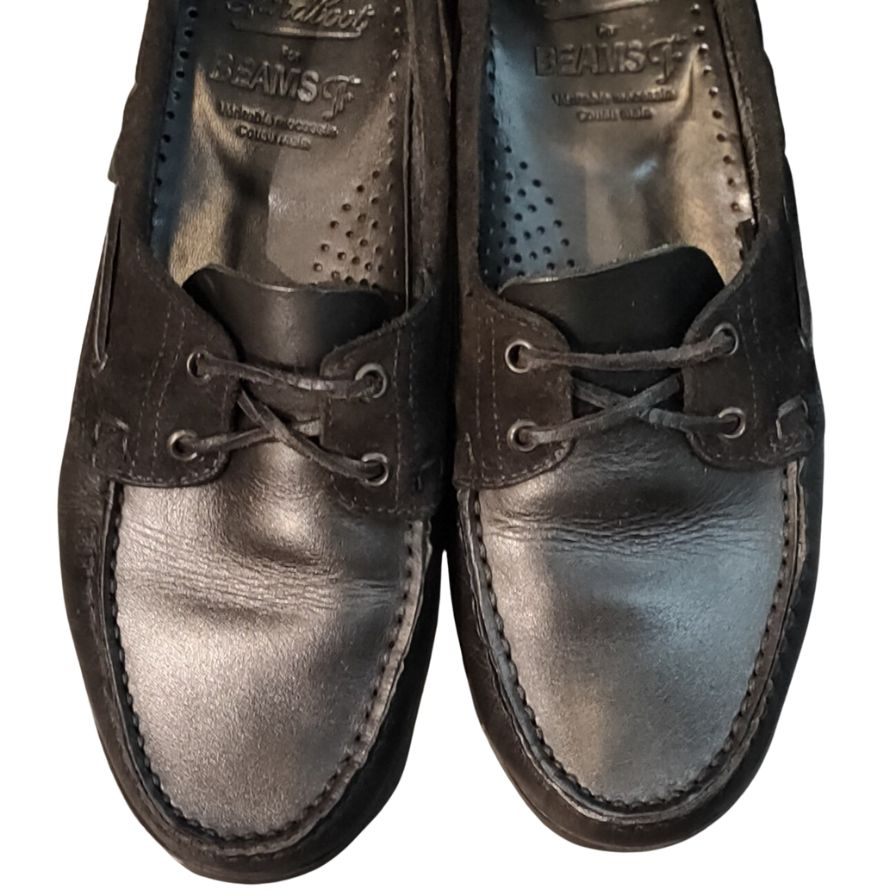 パラブーツ BEAMSF レザーデッキシューズ バース カーフスエードコンビ ブラック メンズ UK7.5 PARABOOT BARTH デッキシューズ 約26.0cm【LA】【中古】