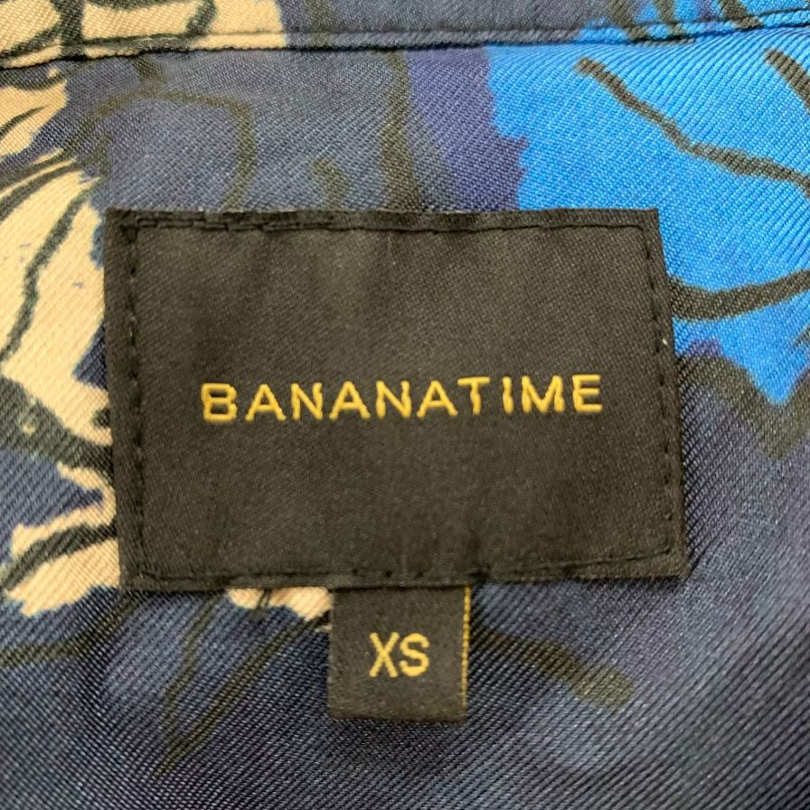 美品◆バナナタイム ワンピース 総柄 シルク ネイビー系 レディース サイズXS BANANATIME 【AFB34】