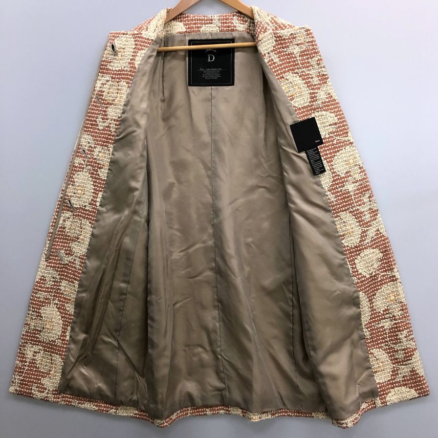 美品◆ソブ ダブルスタンダード コート 花柄 総柄 ツイード ノーカラー ピンク レディース サイズ表記無し SOV. DOUBLE STANDARD CLOTHING 【AFB13】