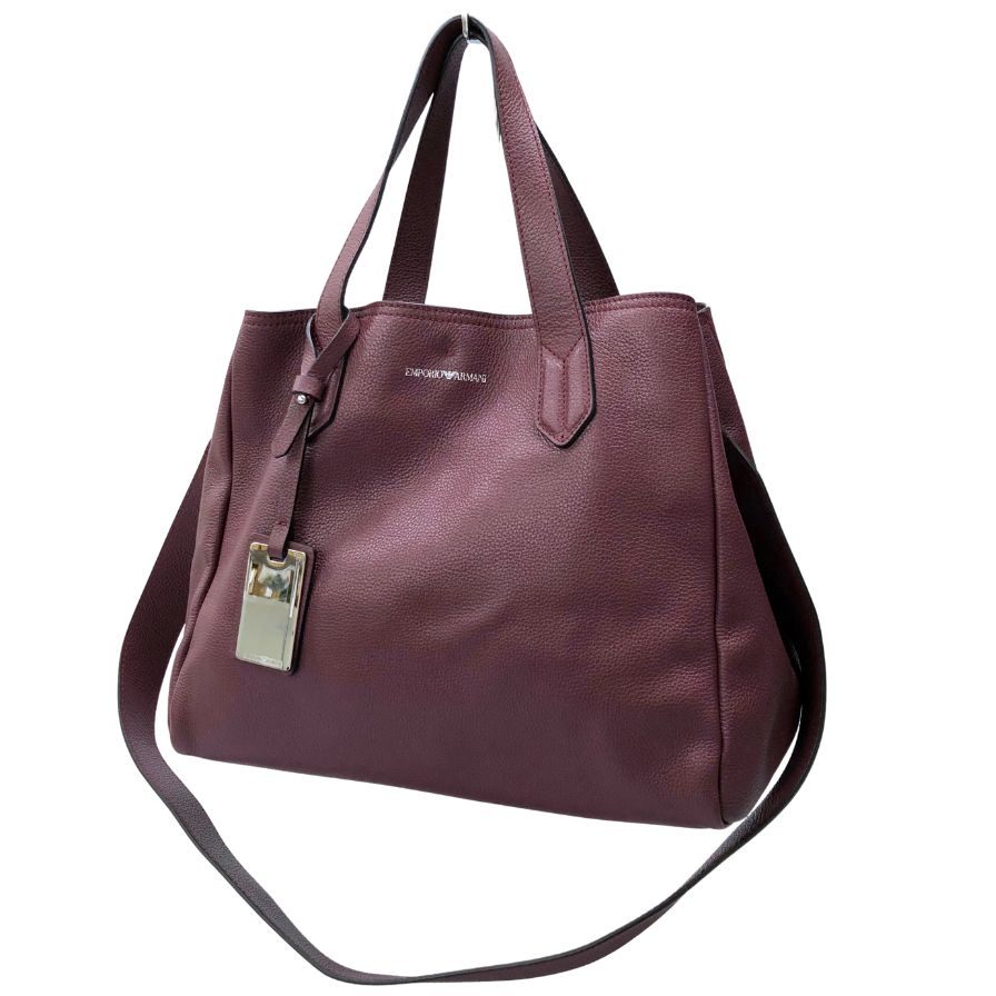 エンポリオ アルマーニ バッグ レザー 2way ショルダー エンボス ロゴ ボルドー レディース EMPORIO ARMANI【AFE6】