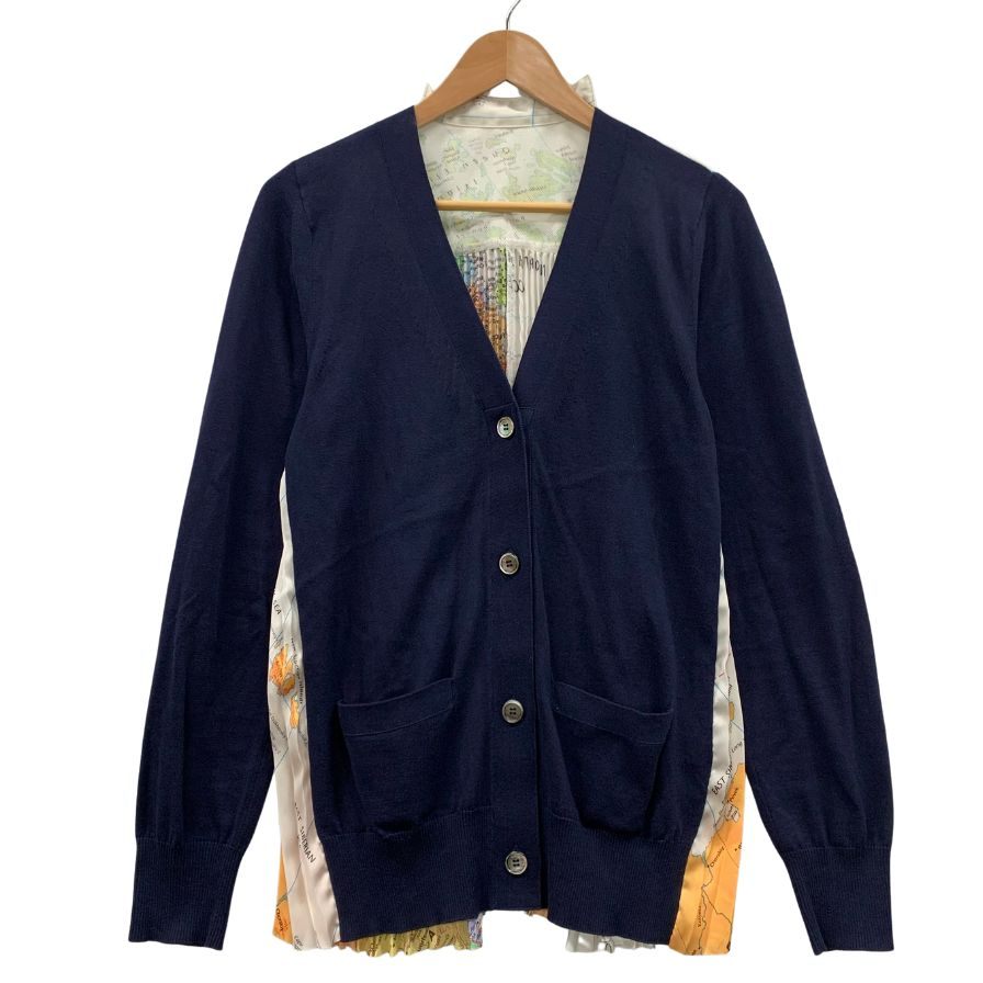 美品◆サカイ カーディガン マップ柄 ネイビー レディース サイズ3 20-04994 Sacai 【AFB49】