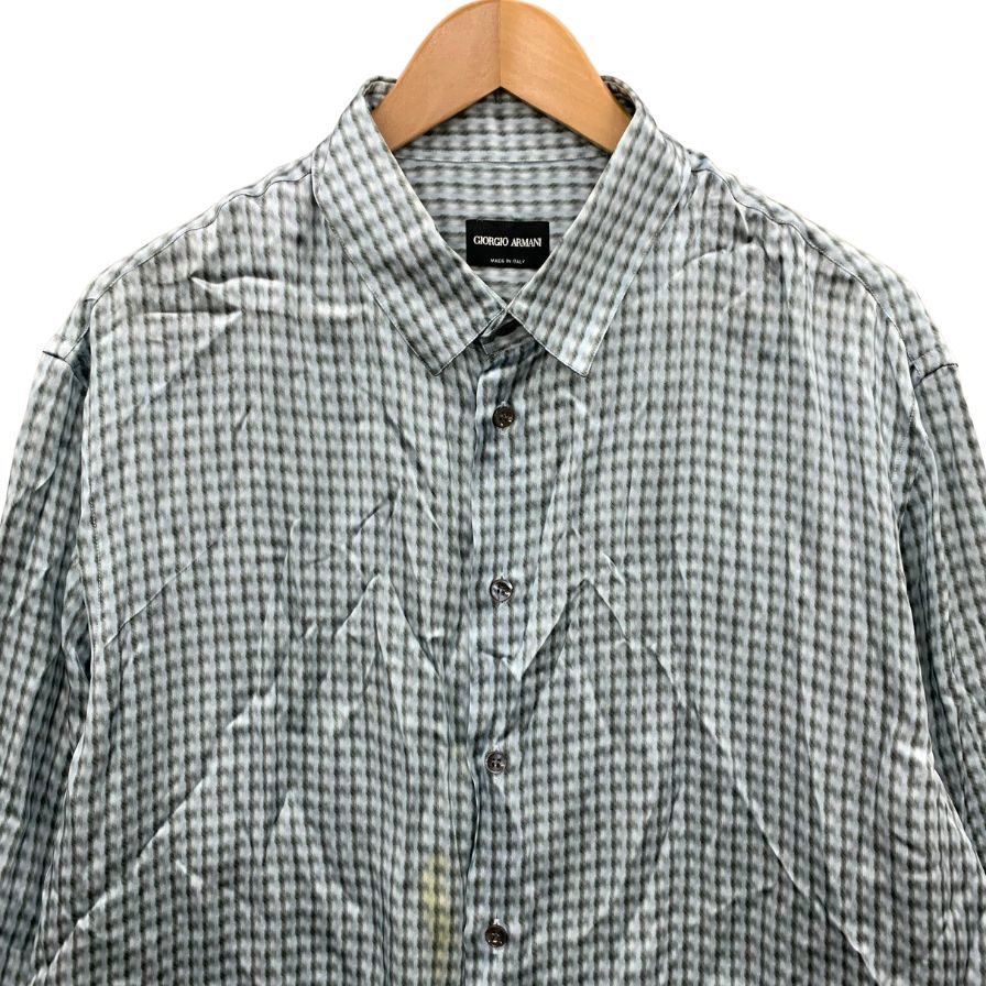 中古◆ジョルジオ アルマーニ 総柄 シルク100% シャツ メンズ サイズ44 ブルー系 GIORGIO ARMANI 【AFB33】