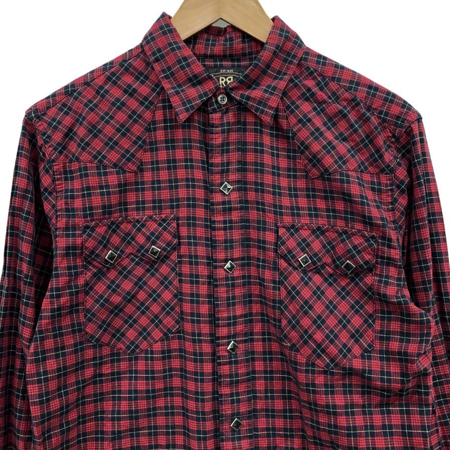 ダブルアールエル ウエスタンシャツ ワンスター チェック スタッズ レッド メンズ サイズS RRL Ralph Lauren【LA】