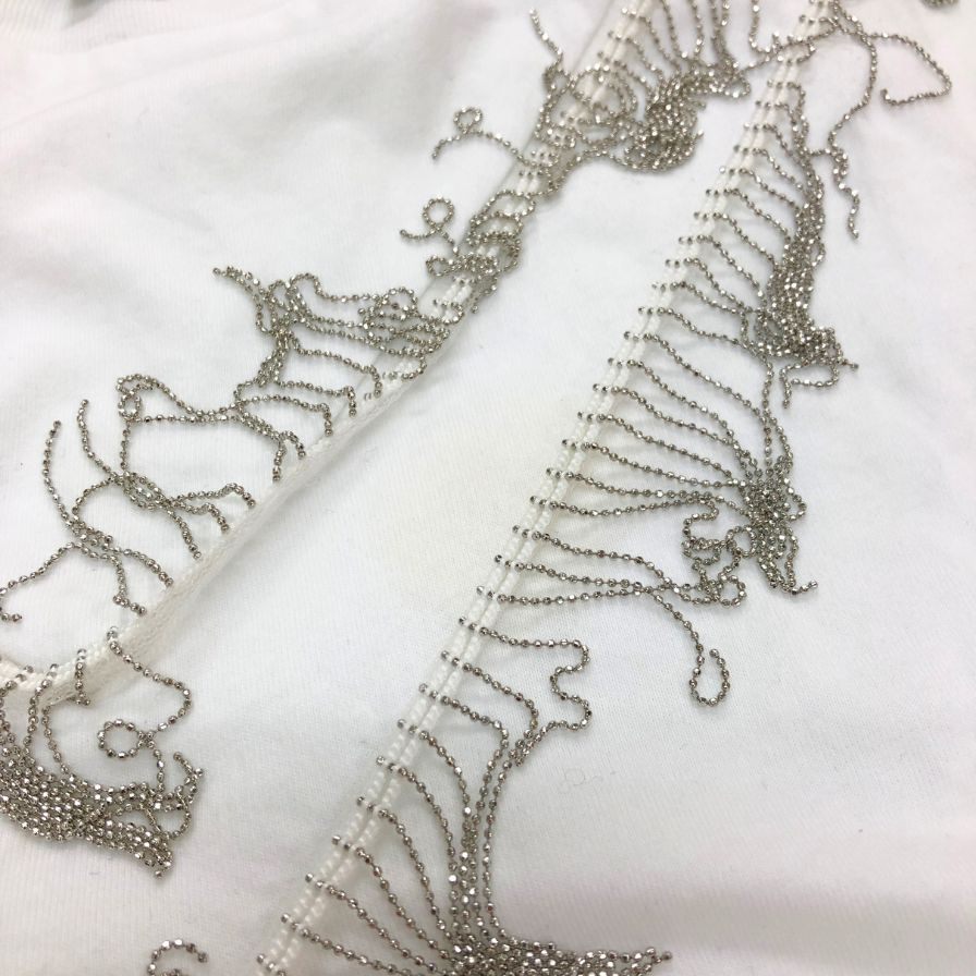 中古◆オールセインツ カットソー 半袖 シルバー フリンジ 装飾 金具 コットン Tシャツ ホワイト メンズ サイズXS ALLSAINTS 【AFB18】