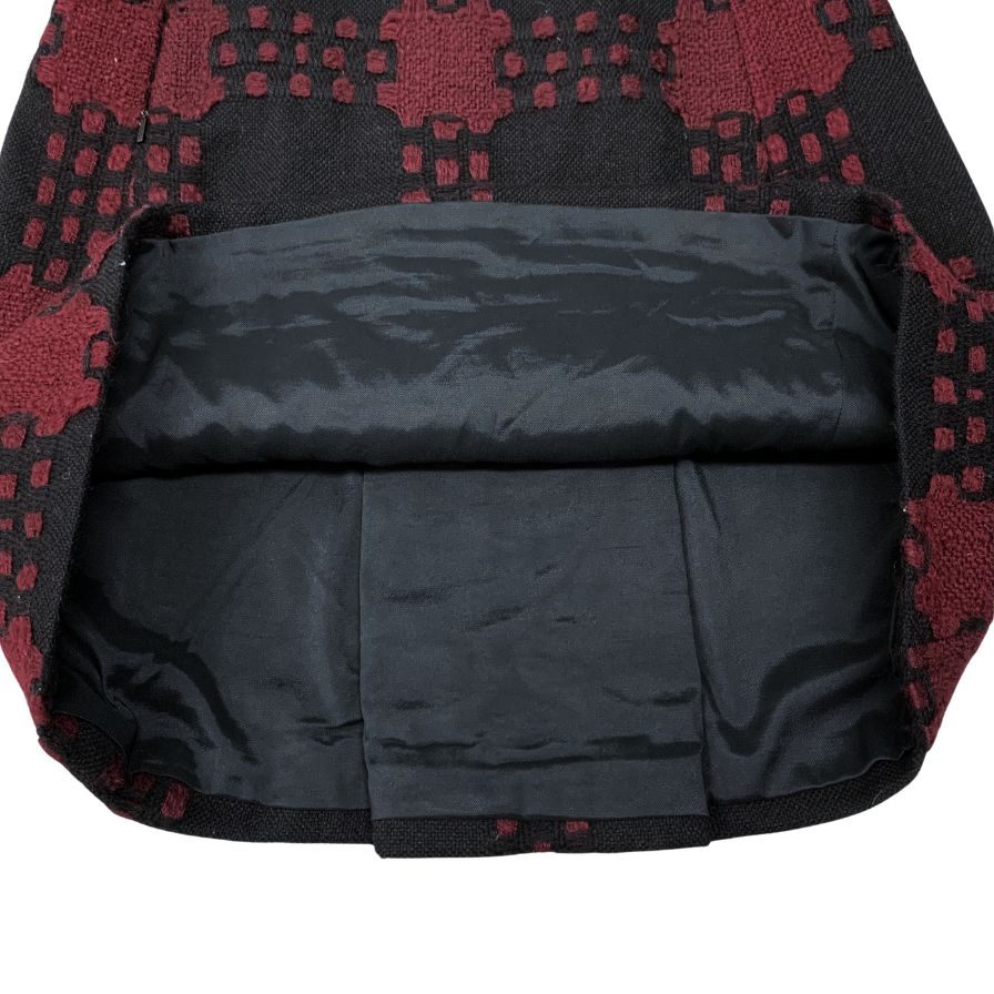 グッチ スカート ウール ツイード チェック 切替 2007 フレア レッド ブラック レディース サイズ42 GUCCI【AFB49】