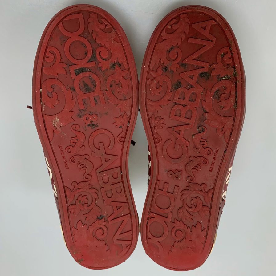 ドルチェ&ガッバーナ レザースニーカー CS1570 総柄 ロゴ デザイン レッド レディース サイズ37 DOLCE & GABBANA 約24.0cm【AFC30】