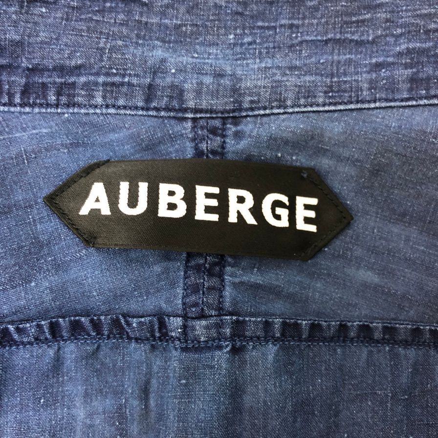 美品◆オーベルジュ スタンドカラーシャツ ポルティエ リネン インディゴ メンズ サイズ40 AUBERGE 【AFB43】