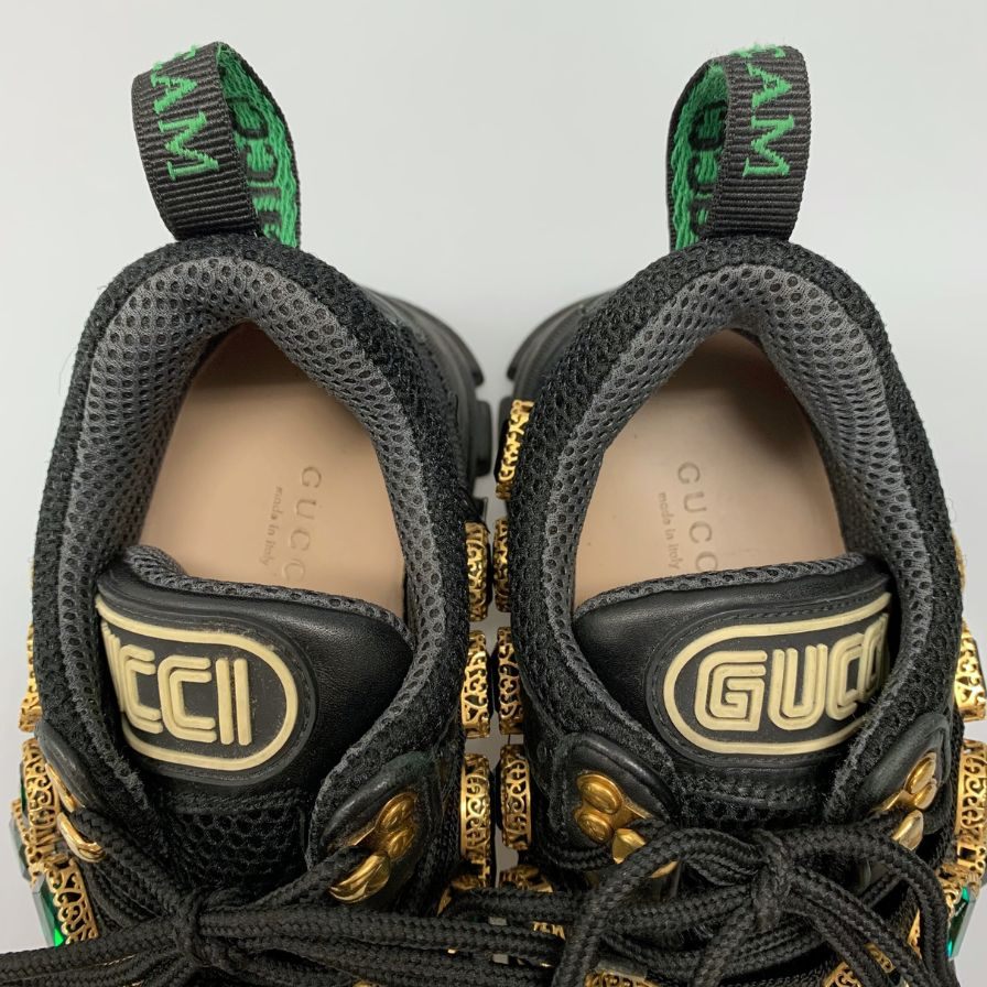 グッチ ローカットスニーカー ラインストーン ベルト ダッド 厚底 ブラック レディース サイズ35 GUCCI 約22.0cm【AFC32】