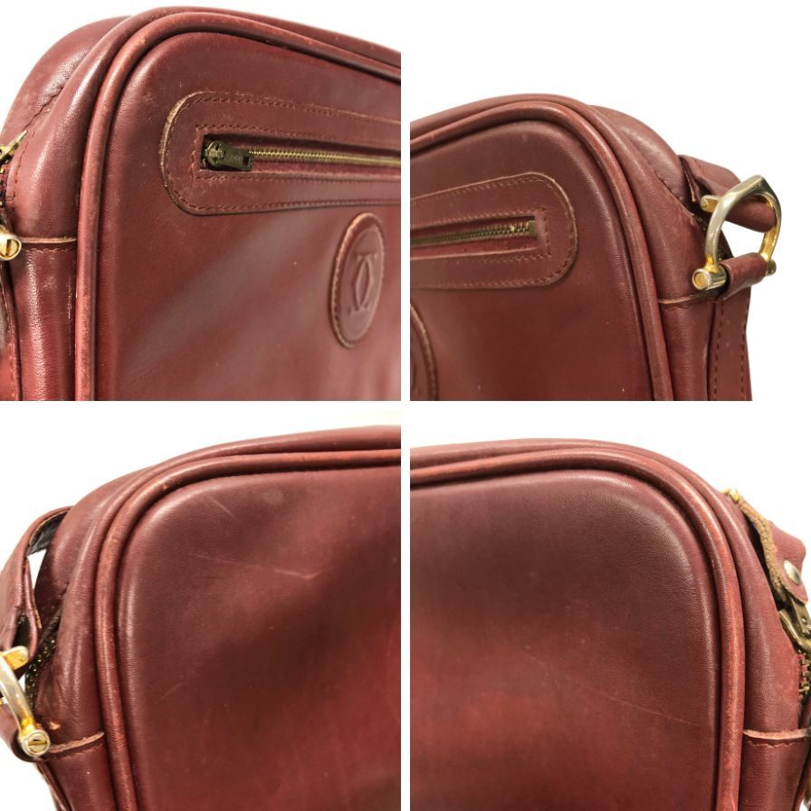 カルティエ マストライン レザーショルダーバッグ ボルドー CARTIER【AFE10】