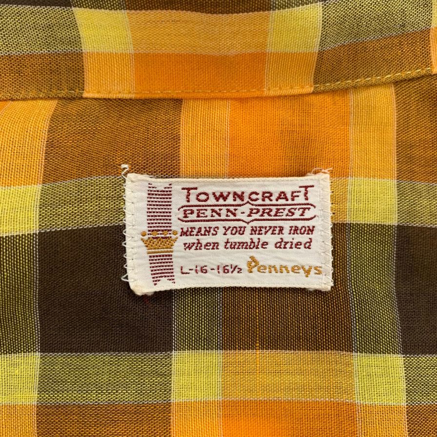 美品◆タウンクラフト 60-70S 開襟シャツ PENN-PRESTタグ チェック メンズ サイズL TOWNCRAFT 【AFB24】