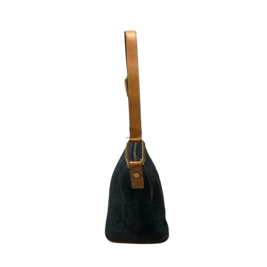 セリーヌ ショルダーバッグ ワンショルダー Cマカダム スエード×レザー ブルー レディース CELINE【AFE11】