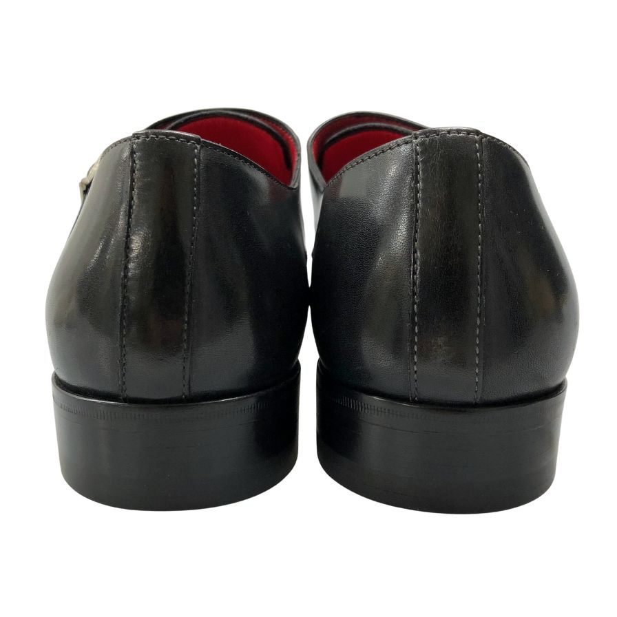 ウィリアム クライン レザーシューズ ダブルモンク パンチドキャップトゥ ブラック サイズ8 メンズ William Klein 約26.5cm【AFC47】