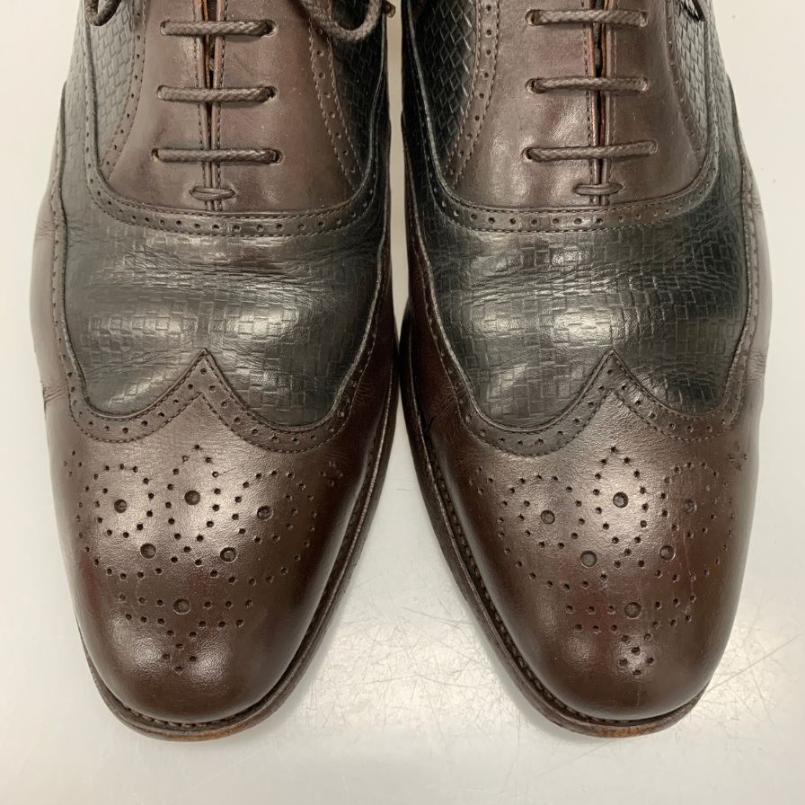スコッチグレイン レザーシューズ 405 ウイングチップ 編み込 ブラックブラウンコンビ サイズ26 SCOTCH GRAIN 約26.0cm【AFC6】