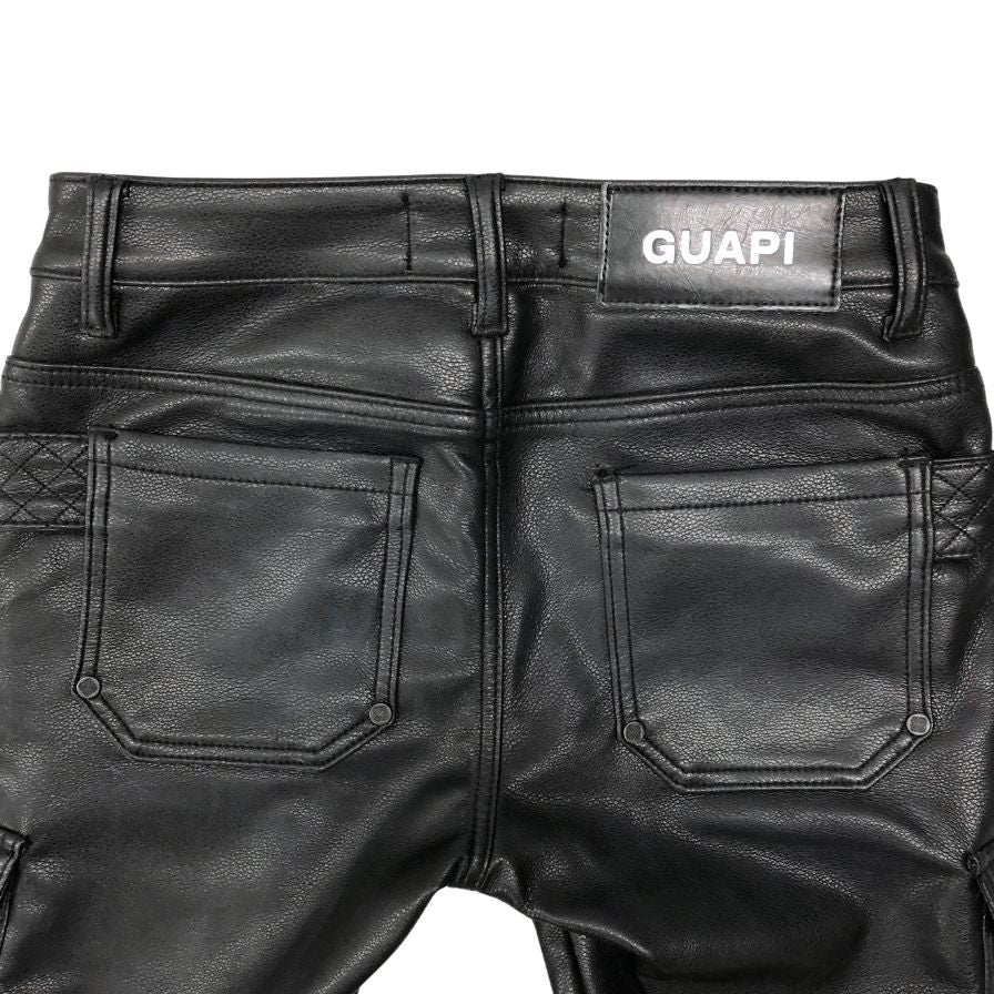 グアピ カーゴパンツ フェイクレザー ギミック ボトム ブラック メンズ サイズ30 GUAPI 【AFB46】
