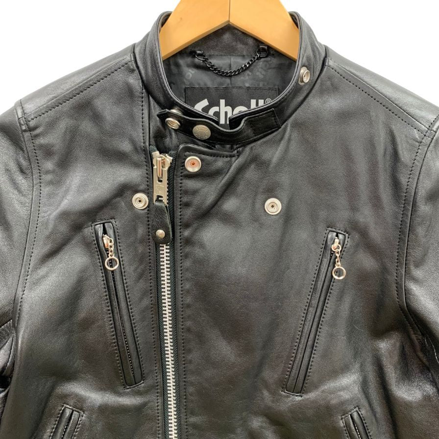 美品◆ショット ライダースジャケット ダブルブレスト レザー 3101048 ブラック レディース サイズ フリー schott 【AFG1】