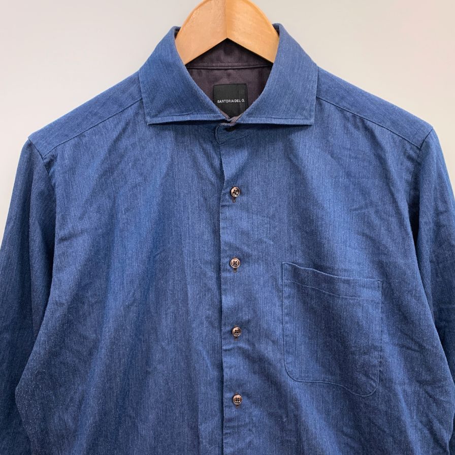 美品◆サルトリアデルグロッソ シャツ ポリエステル メンズ ブルー サイズ39-82 SARTORIA DEL GROSSO 【AFB7】