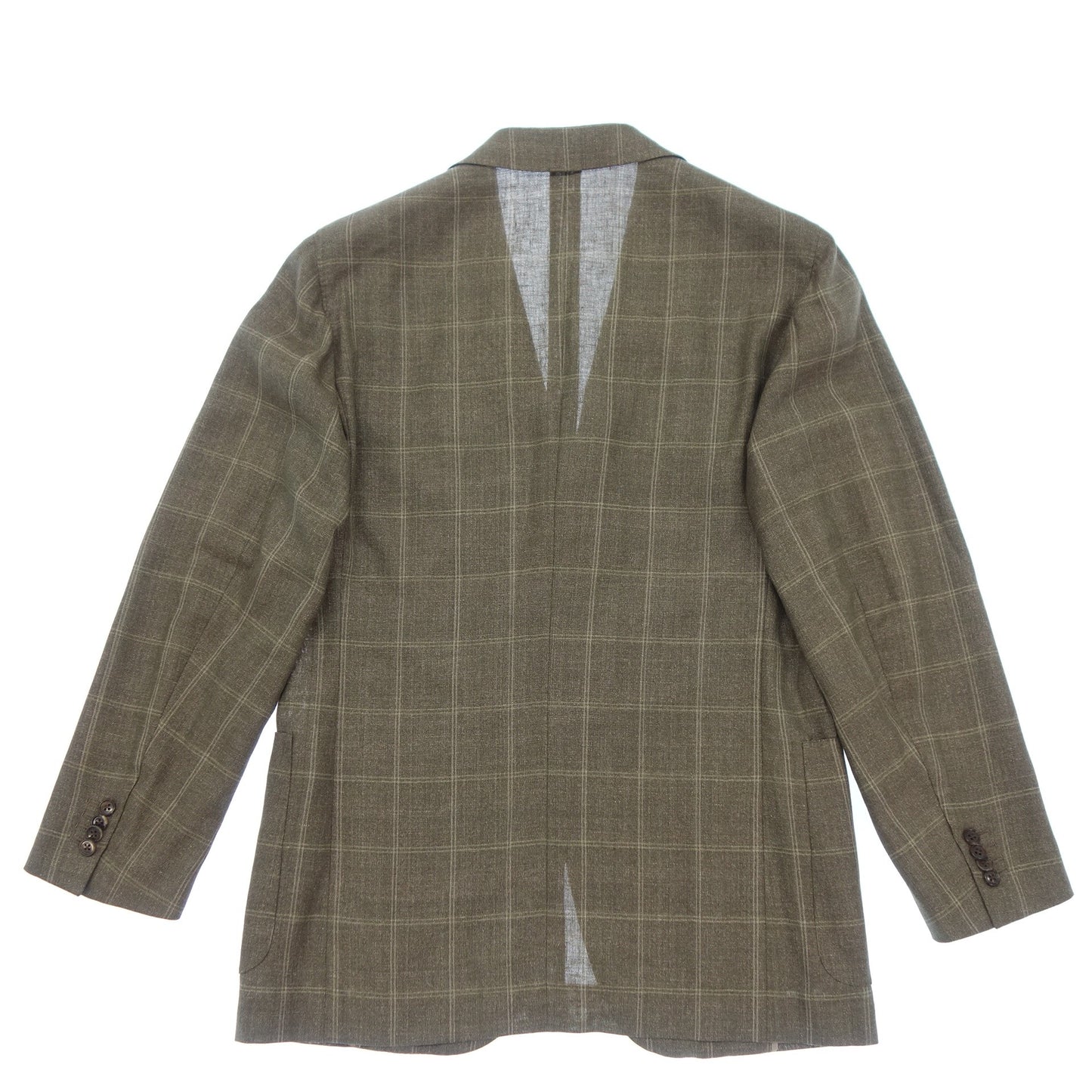 美品◆ベルベスト ジャケット 3B チェック ウール&リネン メンズ ブラウン サイズ48 Belvest【AFB45】