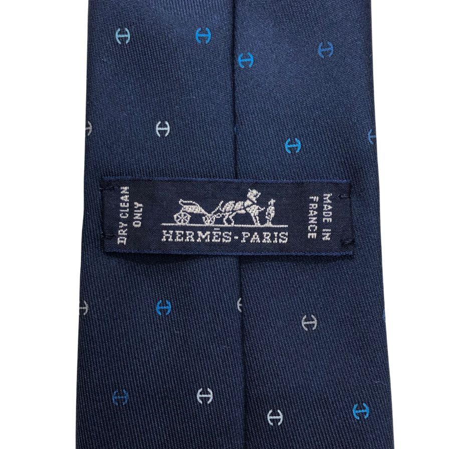 エルメス ネクタイ Hトノー シルク ネイビー メンズ HERMES【AFI20】