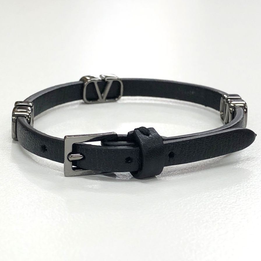 ヴァレンティノ レザー ブレスレット ブラック シルバー金具 レディース VALENTINO
