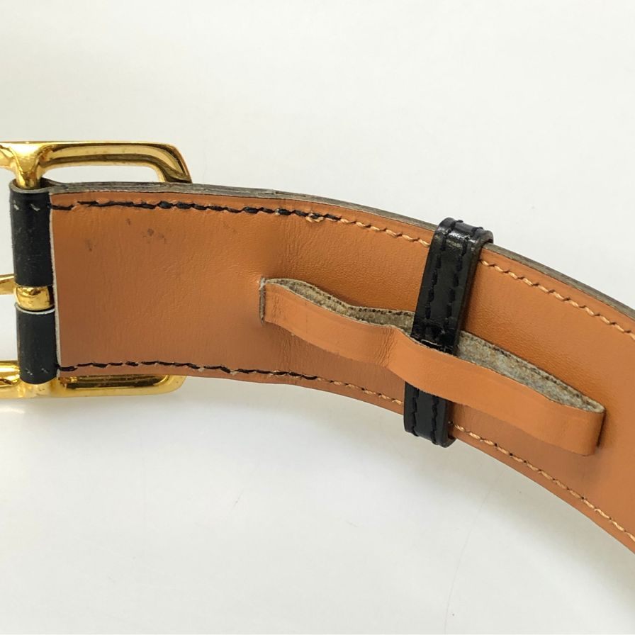エルメス レザーベルト 金具 ブラック サイズ不明 HERMES【AFI14】