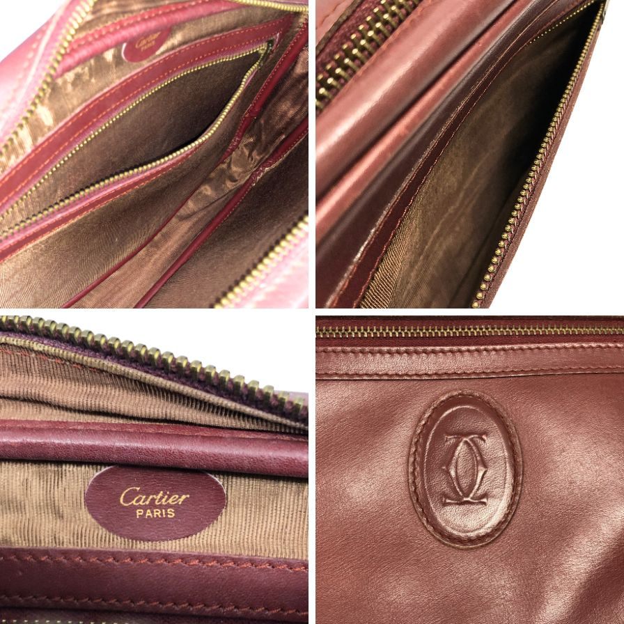 カルティエ マストライン レザーショルダーバッグ ボルドー CARTIER【AFE10】