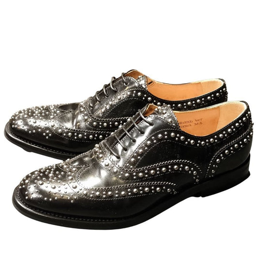 チャーチ レザーシューズ バーウッド ポリッシュバインダー オックスフォード ブローグスタッズ レディース サイズ37(23.5cm相当)ブラック DT004 Church's Burwood Polished binder ビジネスシューズ 約23.5cm【LA】【中古】