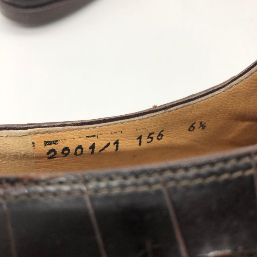 マウリ レザーシューズ シングルモンク 2901 クロコ プレーントゥ メンズ ブラウン サイズUK6.5 mauri 約25.5cm【PTM4】