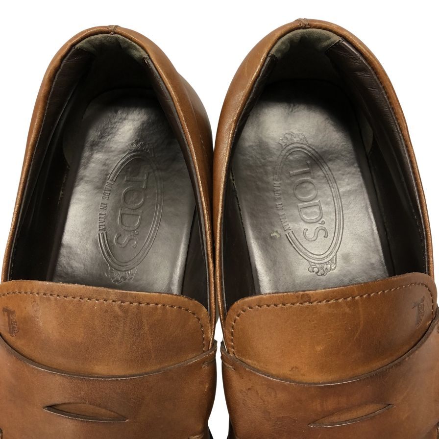トッズ ペニーローファー ラバーソール レザー ブラウン メンズ サイズ7 TOD'S 約25.5cm【AFD8】