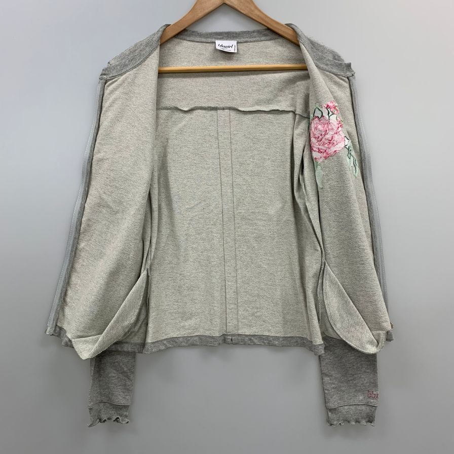 極美品◆ブルーガール フロントジップ トップス フラワー刺繍 レディース サイズ不明 グレー blugirl 【AFB31】