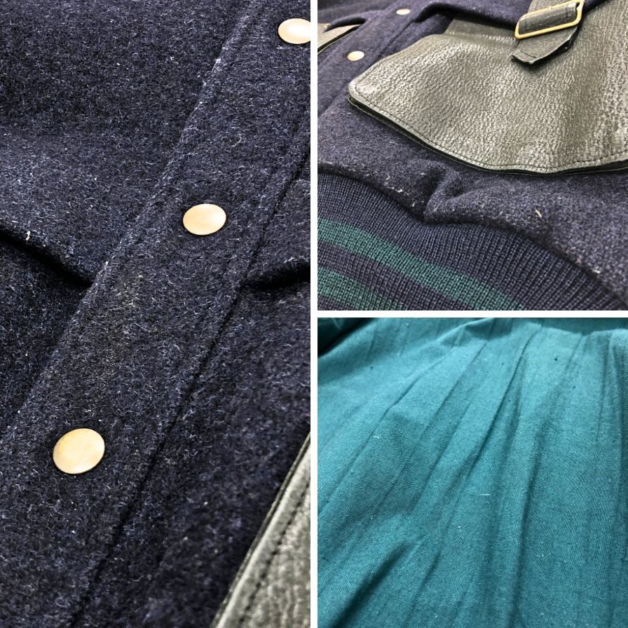 美品◆ビギ スタジャン ヴィンテージ レザー切替 ネイビー×ブラック メンズ サイズM BIGI 【AFG1】