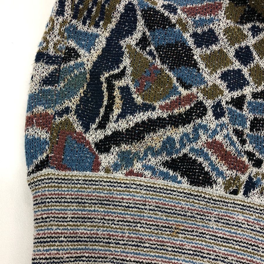 美品◆ミッソーニ ウオモ カーディガン オールド 総柄 ブルー系 メンズ サイズ50 MISSONI UOMO 【AFB33】