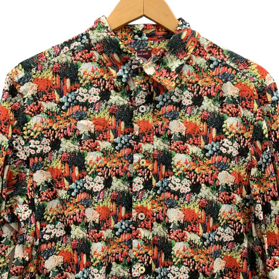 美品◆ポールスミス シャツ 長袖 Seed Packe PRINT SHIRT 総柄 レッド系 セルロース サイズL メンズ Paul Smith 【AFB27】